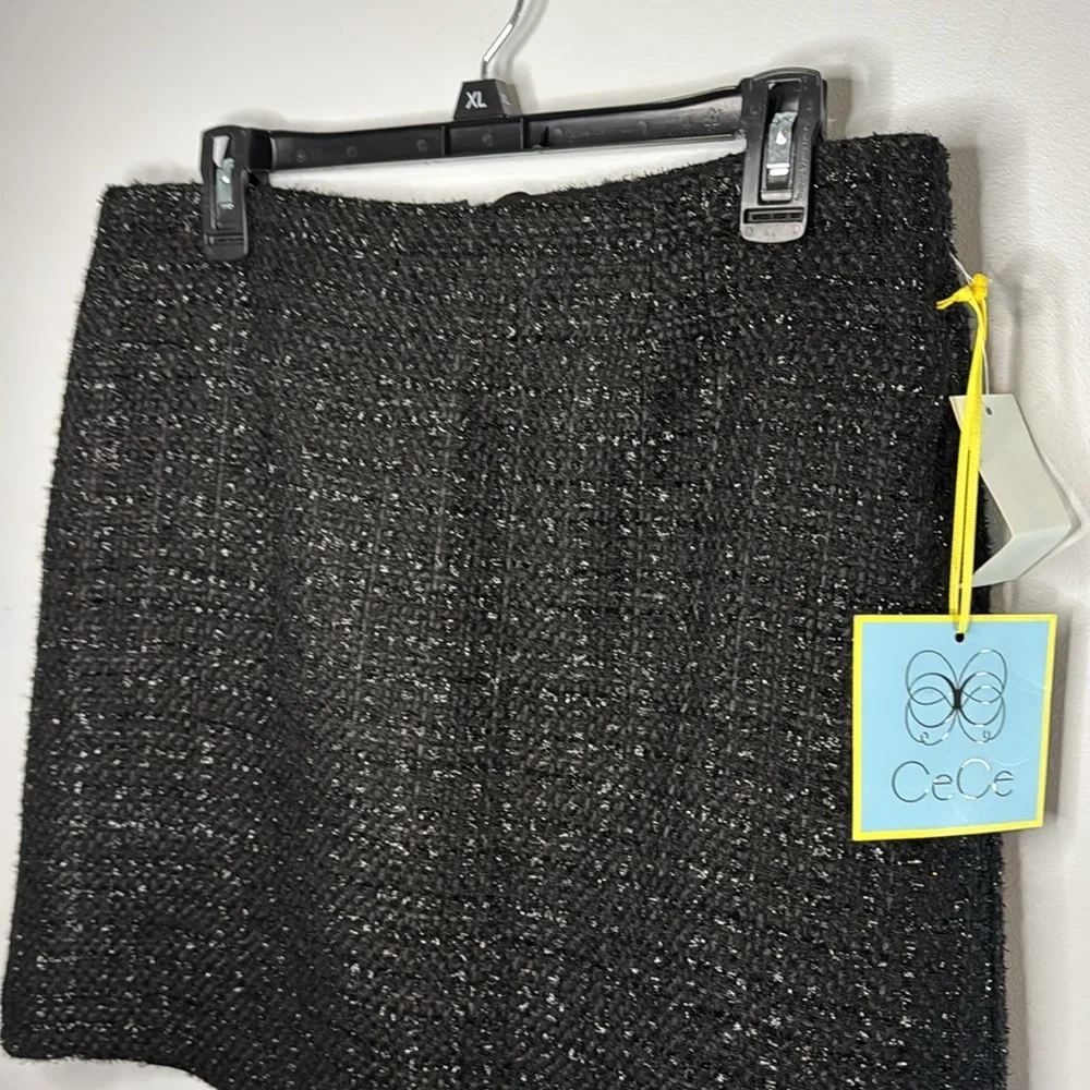 CeCe‎ Skirt Black Sparkle Check Mini in Size 10  NWT